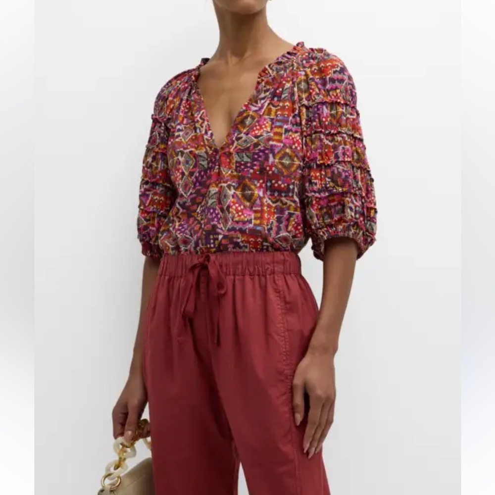 Xirena Lucia Abstract -Print  Ruffle Trim Top